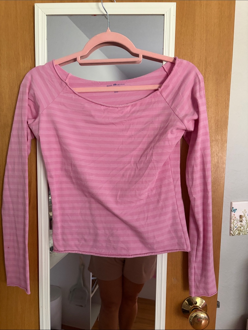 Brandy Melville Light Pink Striped Long Sleeve Top